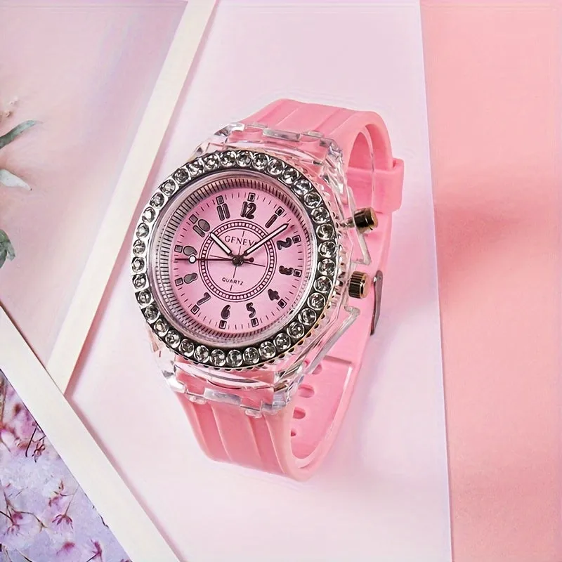 LED Glowing Watches Rhinestone Stubbed Silicone Watches Gift For Birthday Christmas Gift Accessories FS
