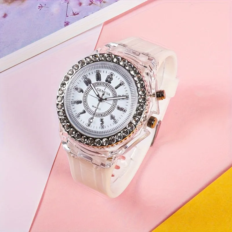 LED Glowing Watches Rhinestone Stubbed Silicone Watches Gift For Birthday Christmas Gift Accessories FS