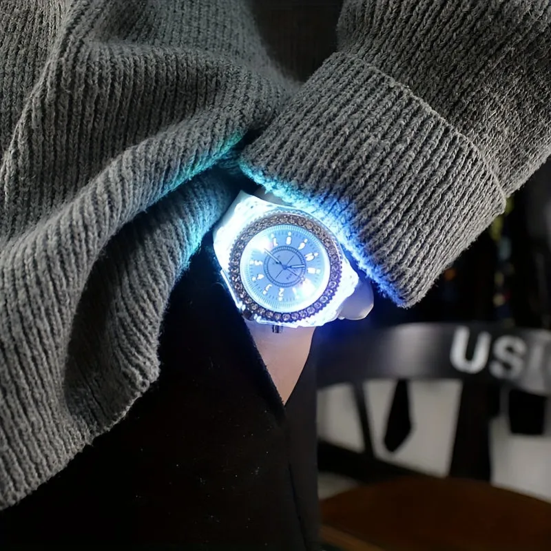 LED Glowing Watches Rhinestone Stubbed Silicone Watches Gift For Birthday Christmas Gift Accessories FS