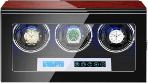Led Illumination Accessories Watch Box Watch Case Automatic Watch Winder 3 Box Piano Finish LCD Touch Display across election dull strand unavoidably Screen Adjustable Watch Pillows 