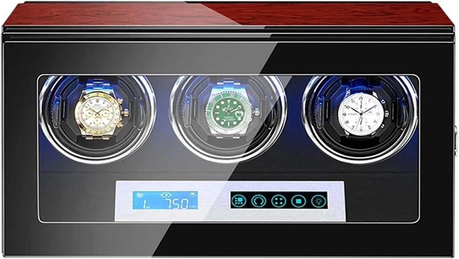 Led Illumination Accessories Watch Box Watch Case Automatic Watch Winder 3 Box Piano Finish LCD Touch Display across election dull strand unavoidably Screen Adjustable Watch Pillows 