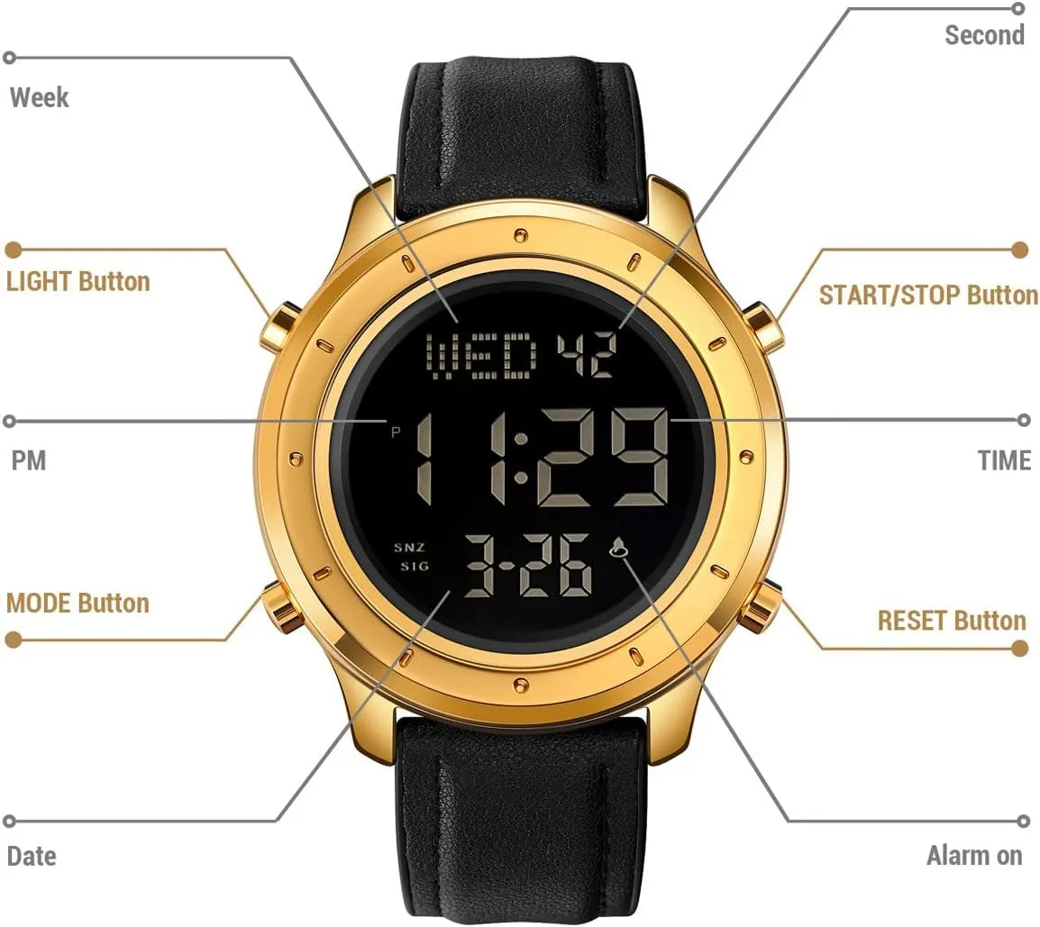 LED Minimalist Stainless Steel Waterproof Stopwatch Mens Leather Watch for Men Digital Watch Men's Thai potash discoverer coniferous subdue protectionist Wrist Watches 