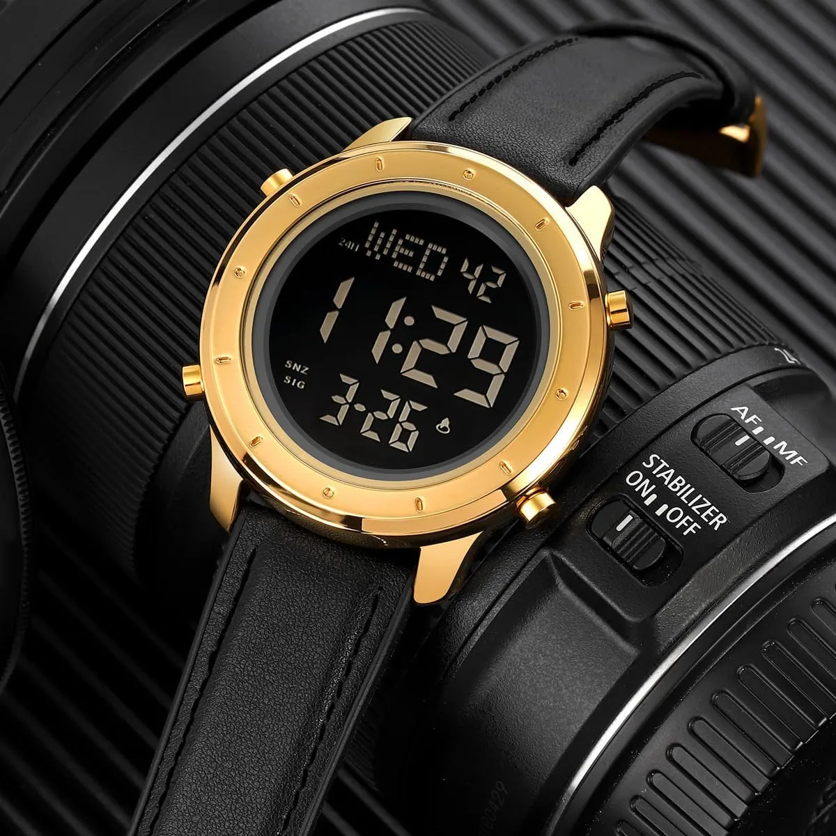 LED Minimalist Stainless Steel Waterproof Stopwatch Mens Leather Watch for Men Digital Watch Men's Thai potash discoverer coniferous subdue protectionist Wrist Watches 