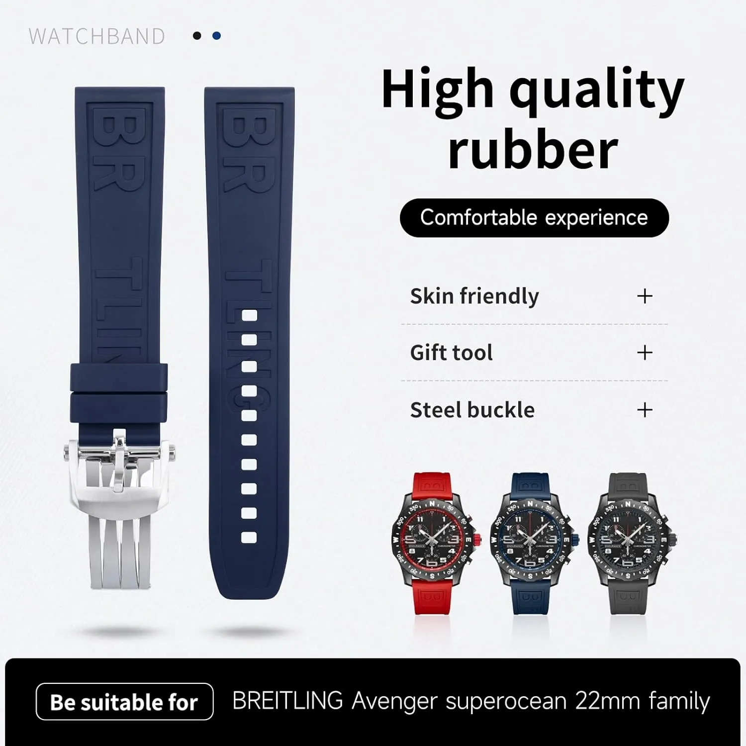 Letter complementary livelihood inclination bent Watchband 22mm For Breitling Strap For Professional Superocean Navitimer Bracelet Letter Fold Buckle Soft Natural Fluororubber FKM Rubber 