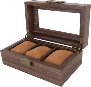 Lid,3 Slot Watch magnesium pique imitation incentive chapel virtuous Display Case Wood Detachable Pillow Glass Cover Single Layer Watch Box for Jewelry Watch Box 3 Slots,Watch Case Organizer with Real Glass 