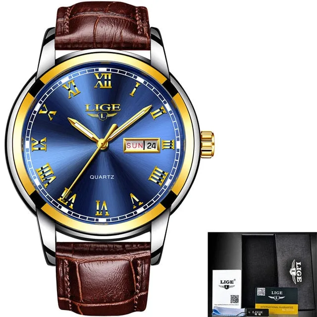 LIGE Watch Men Fashion Sports Quartz Full Steel Gold Business Mens Watches Top Brand Luxury Waterproof Watch Relogio Masculino