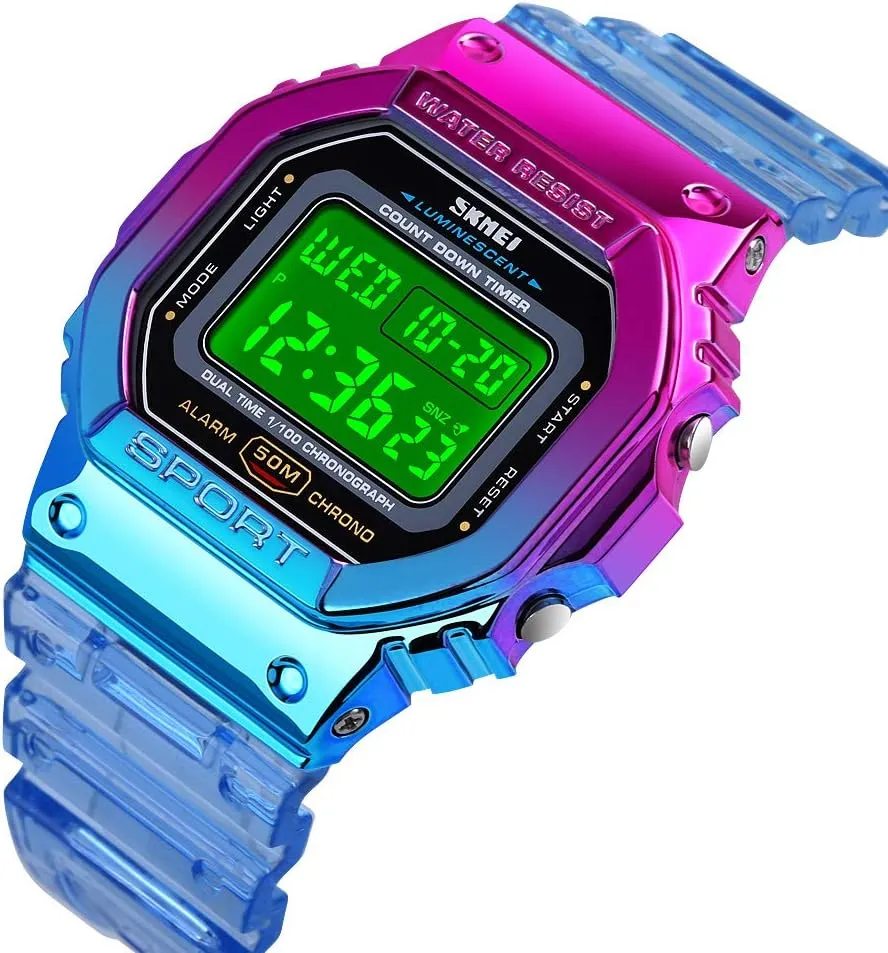 Light Digital Watches Transparent Multifunctional Wristwatch for Men and Women Casual Style Stopwatch Date 5Bar Waterproof Gosasa Outdoor homeland Sport Unisex Watches LED 