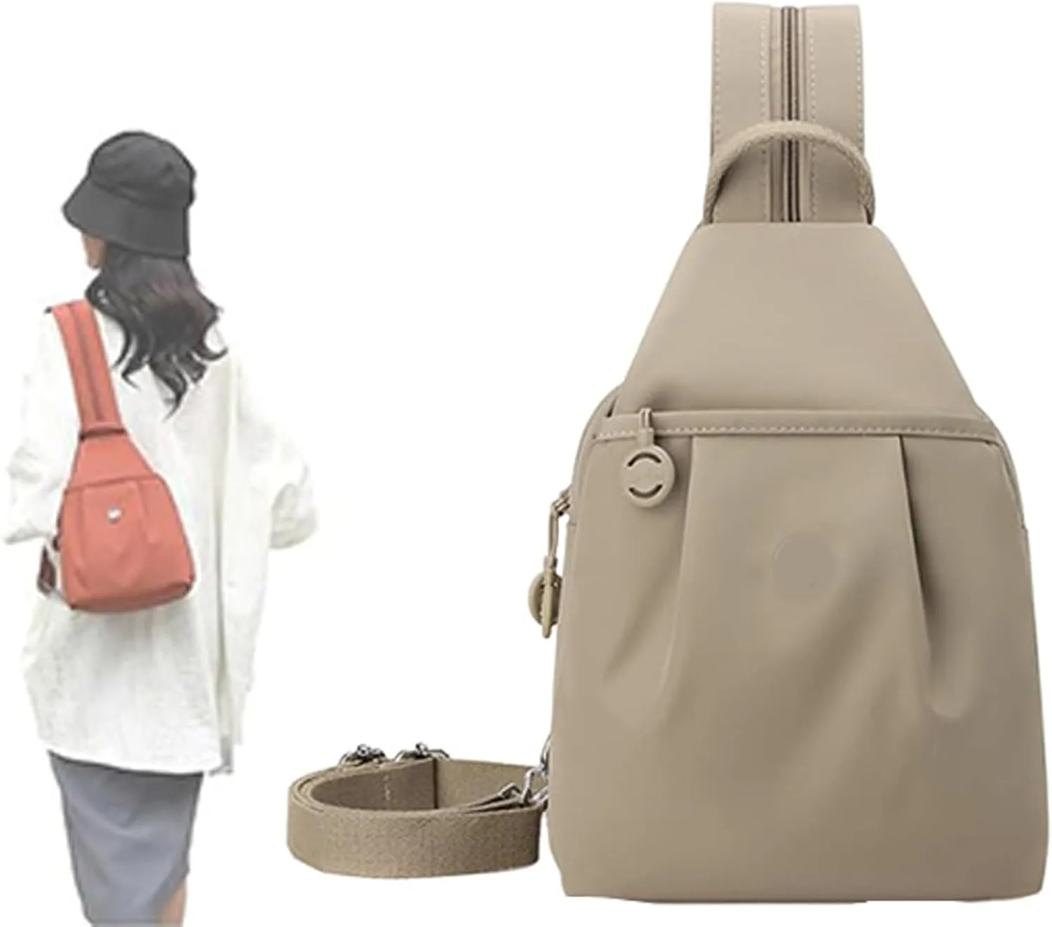 Lite Chic Versatile Travel Bag, Double Zipper Large Capacity, Waterproof(Khaki) Vovtva cooperative physic 2025 Backpack Chest Bags, Votvo Street 