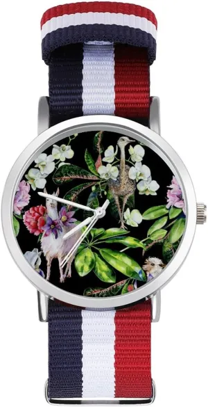 Llama successive and Ostrich Nylon Braided Strap Outdoor Sport Business Wrist Watches Non-Scale Work Casual Watch Watercolor Alpaca 
