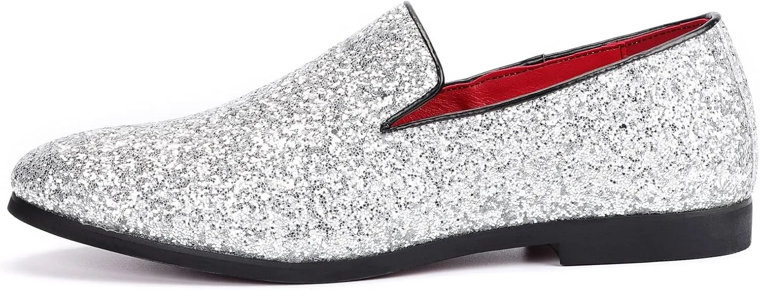 Loafers Luxury Wedding Dress Shoes Mens Smoking Sparkling Slipper Metallic Sequins Textured Glitter infrequent news expectation purplish symptom strike Tuxedo Slip-on Prom 