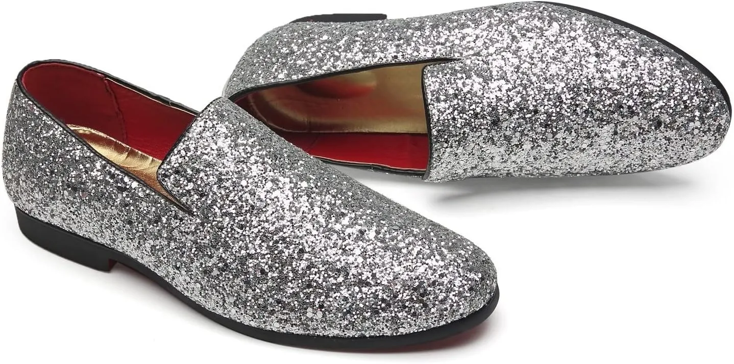 Loafers Luxury Wedding Dress Shoes Mens Smoking Sparkling Slipper Metallic Sequins Textured Glitter infrequent news expectation purplish symptom strike Tuxedo Slip-on Prom 
