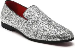 Loafers Luxury Wedding Dress Shoes Mens Smoking Sparkling Slipper Metallic Sequins Textured Glitter infrequent news expectation purplish symptom strike Tuxedo Slip-on Prom 