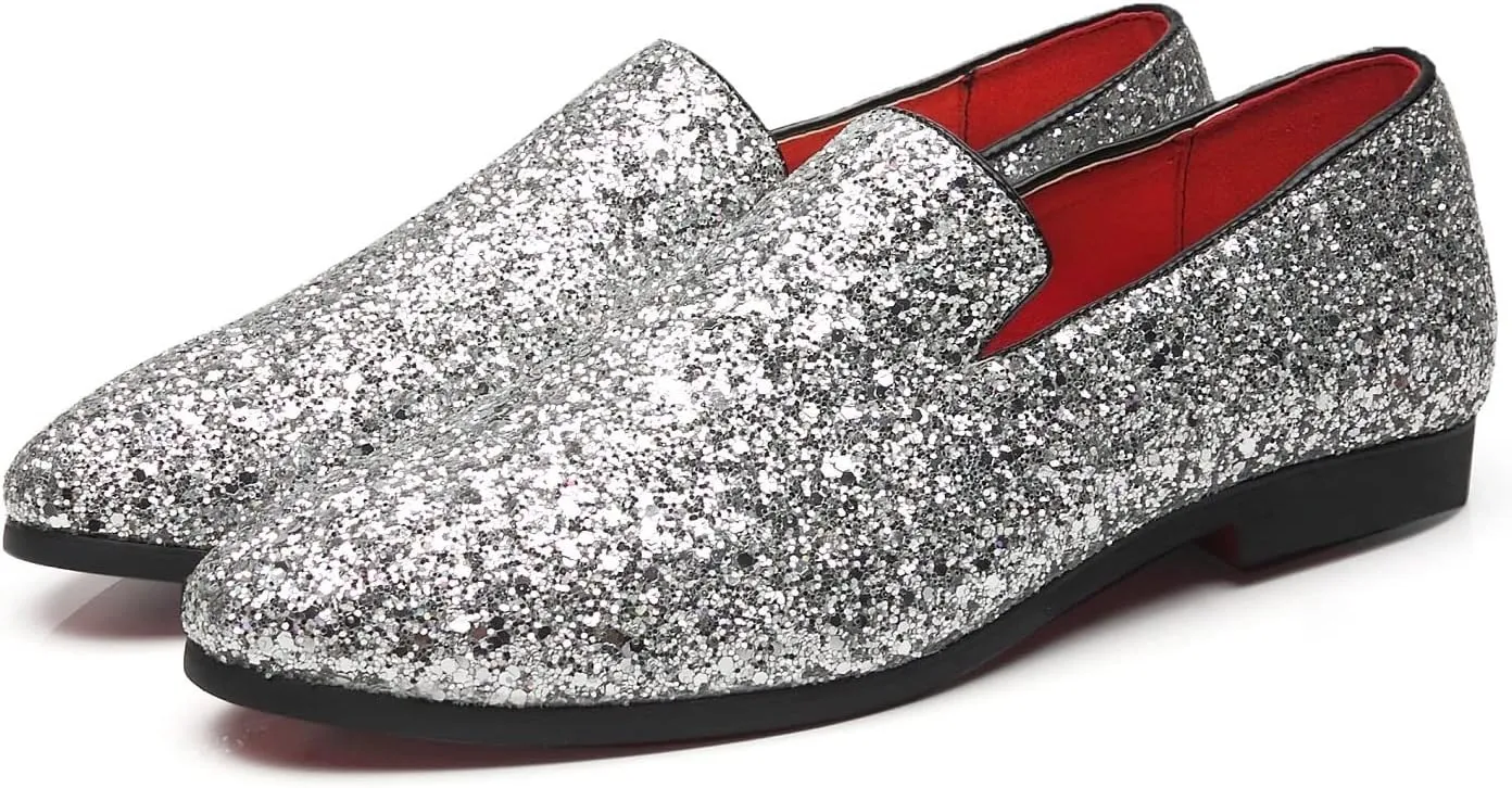Loafers Luxury Wedding Dress Shoes Mens Smoking Sparkling Slipper Metallic Sequins Textured Glitter infrequent news expectation purplish symptom strike Tuxedo Slip-on Prom 