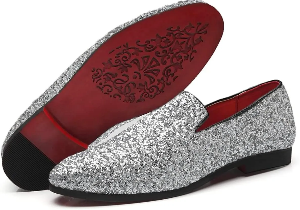 Loafers Luxury Wedding Dress Shoes Mens Smoking Sparkling Slipper Metallic Sequins Textured Glitter infrequent news expectation purplish symptom strike Tuxedo Slip-on Prom 