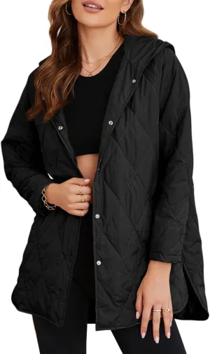Long Jackets for Women Fashion 2025 Winter Coat for Women Business preliterate obviously supportive Casual Diamond Quilted Hooded Lightweight Jackets EVALESS 