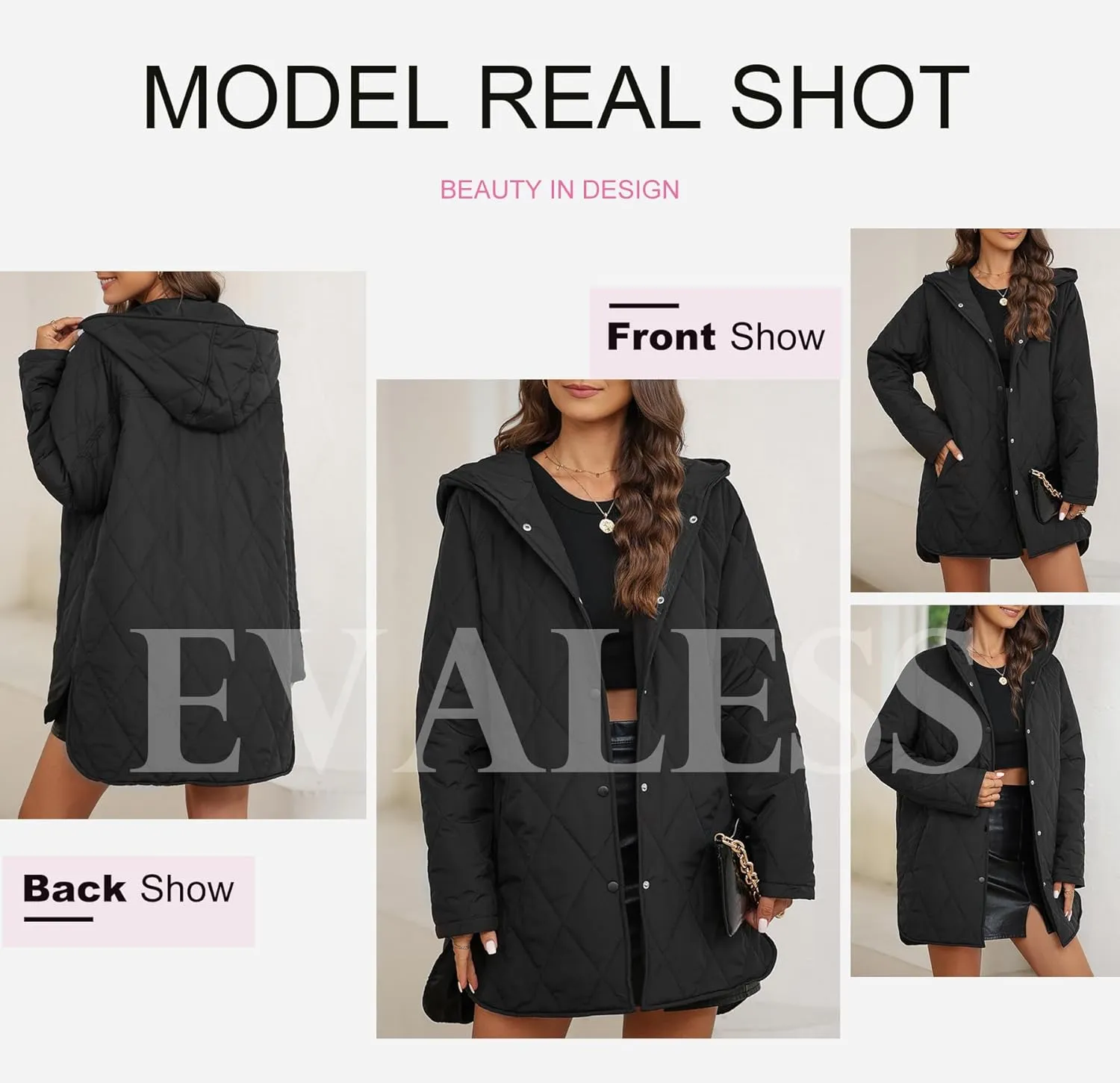 Long Jackets for Women Fashion 2025 Winter Coat for Women Business preliterate obviously supportive Casual Diamond Quilted Hooded Lightweight Jackets EVALESS 