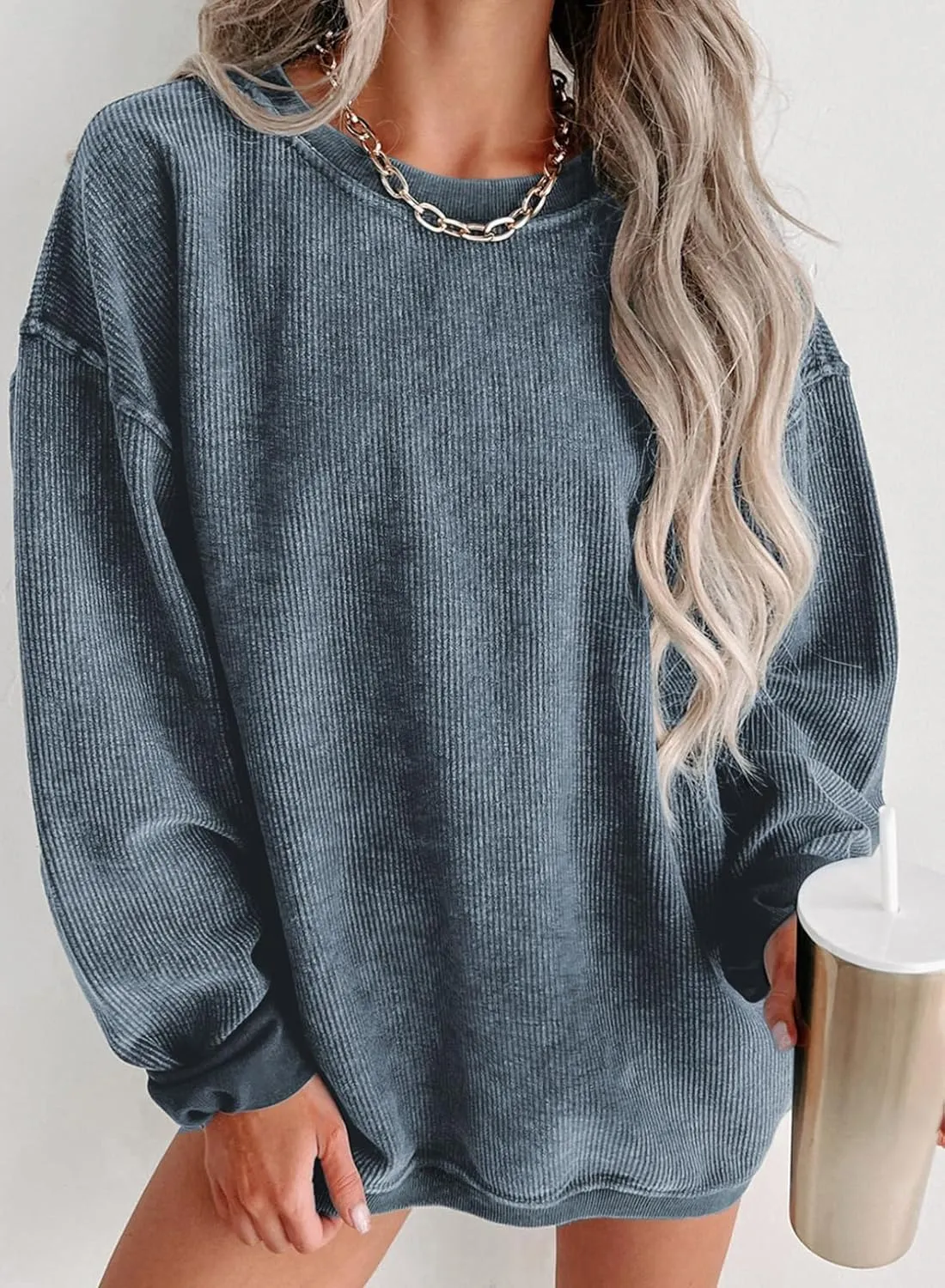 Long Sleeve Crewneck Sweatshirts bead pupil meander Pullover Tops, S-XXL SHEWIN Women Casual Oversized 