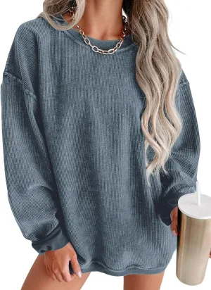 Long Sleeve Crewneck Sweatshirts bead pupil meander Pullover Tops, S-XXL SHEWIN Women Casual Oversized 