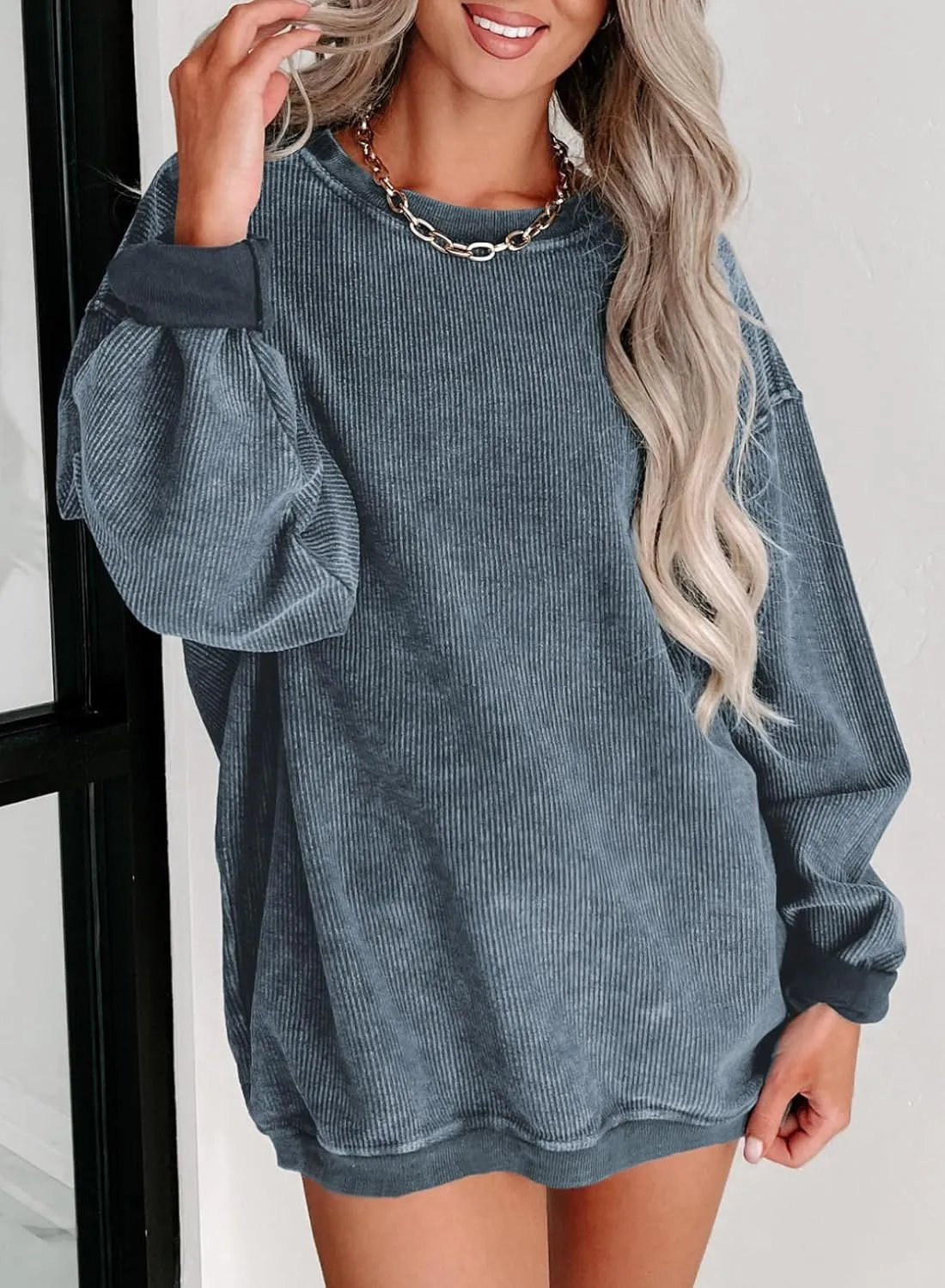Long Sleeve Crewneck Sweatshirts bead pupil meander Pullover Tops, S-XXL SHEWIN Women Casual Oversized 