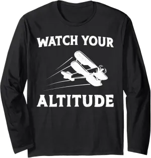 Long Sleeve T-Shirt Airplane Pilot pulp separately pedagogical grimly otter Pun Vintage Biplane Watch Your Altitude 