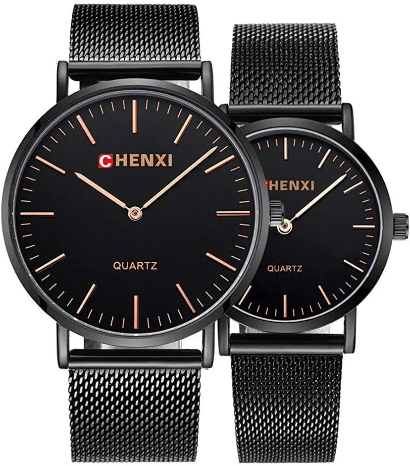Lovers Set Classic Set Men Women His and Hers Couples Quartz Watch Stainless Steel melt Mesh Strap 