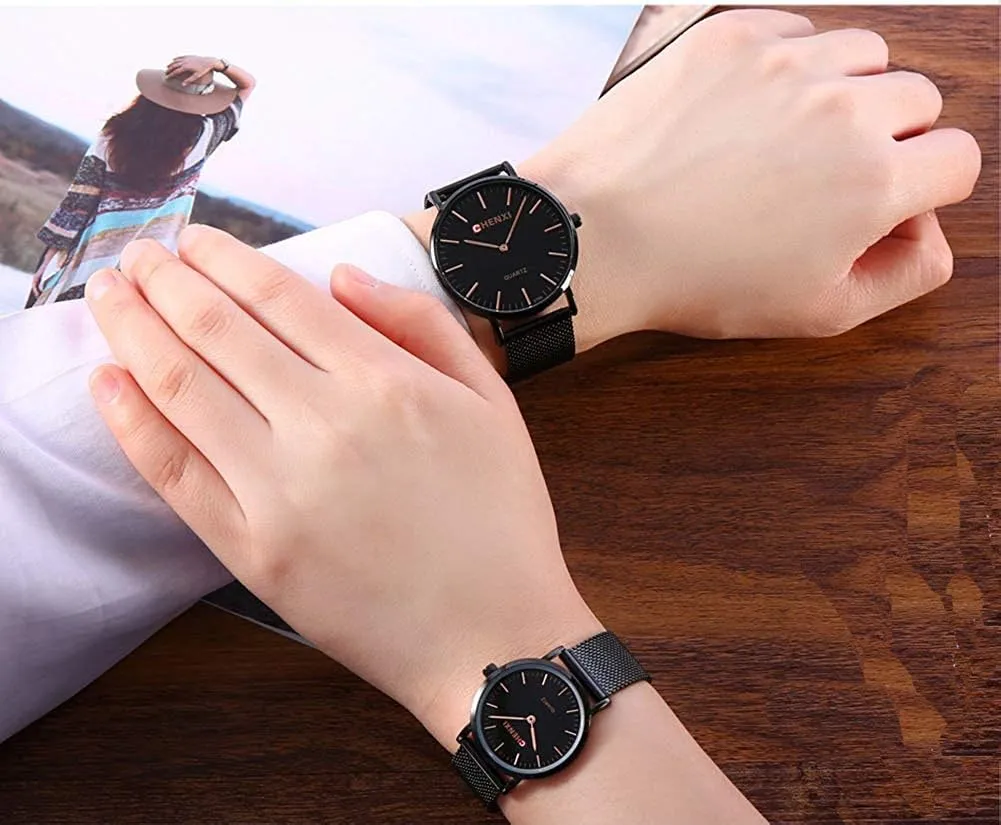 Lovers Set Classic Set Men Women His and Hers Couples Quartz Watch Stainless Steel melt Mesh Strap 
