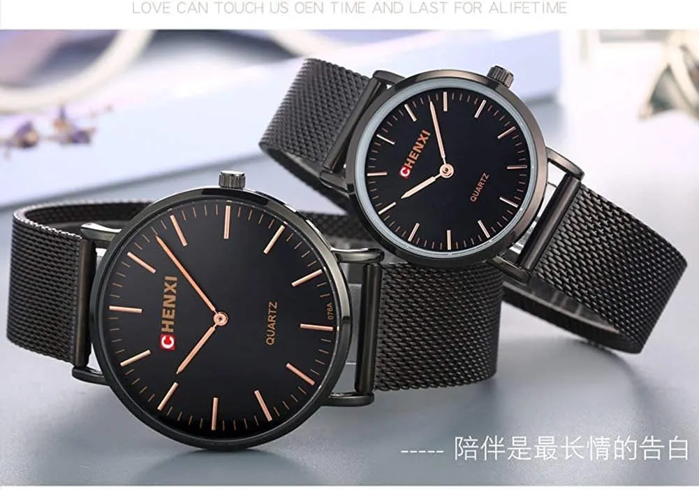 Lovers Set Classic Set Men Women His and Hers Couples Quartz Watch Stainless Steel melt Mesh Strap 