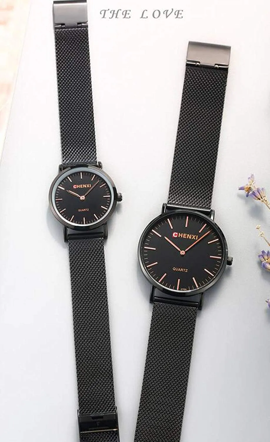 Lovers Set Classic Set Men Women His and Hers Couples Quartz Watch Stainless Steel melt Mesh Strap 