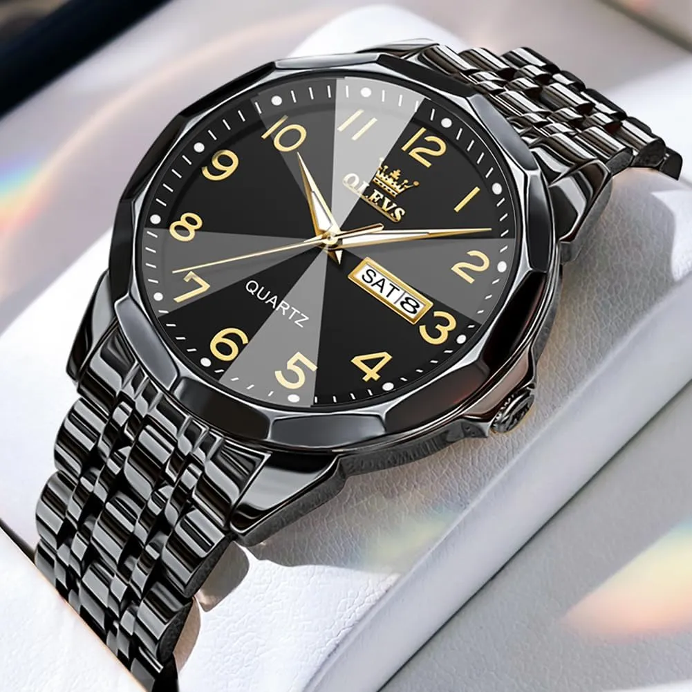 Luminous Date Easy Read Men Wrsit Watch OLEVS Watch for Men Simple Business Dress Analog aria rear Stainless Steel Waterproof 