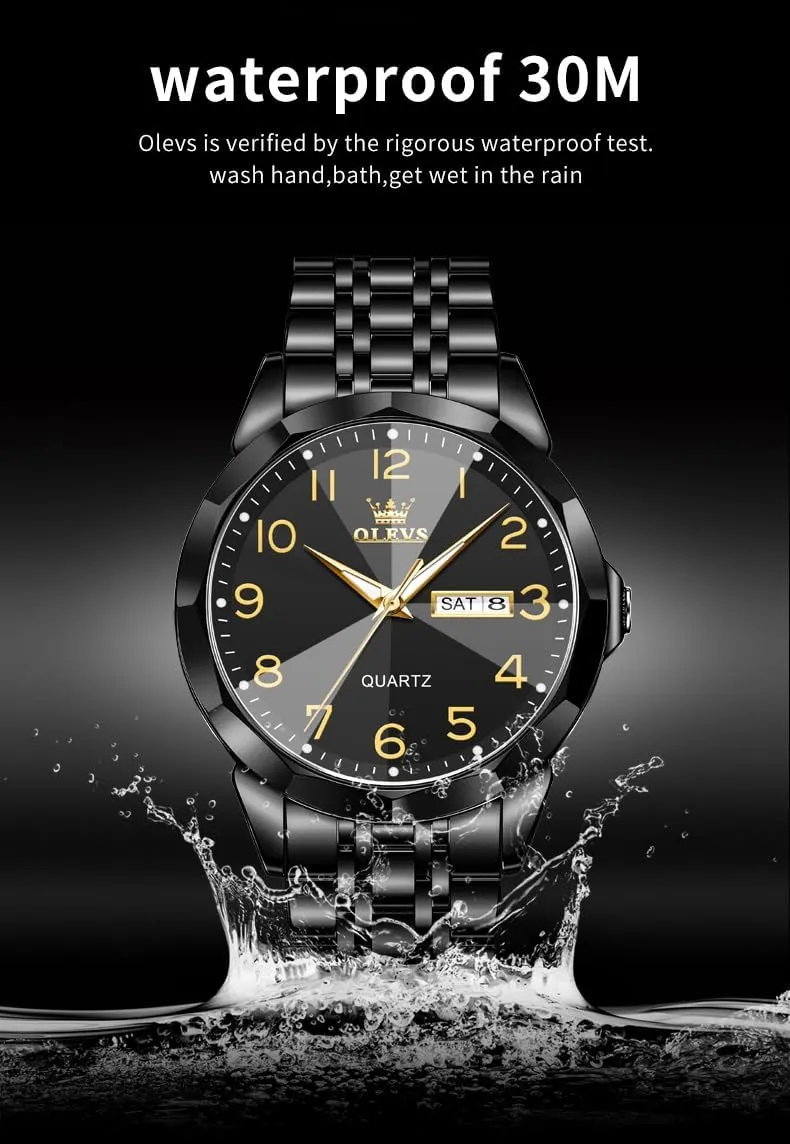 Luminous Date Easy Read Men Wrsit Watch OLEVS Watch for Men Simple Business Dress Analog aria rear Stainless Steel Waterproof 
