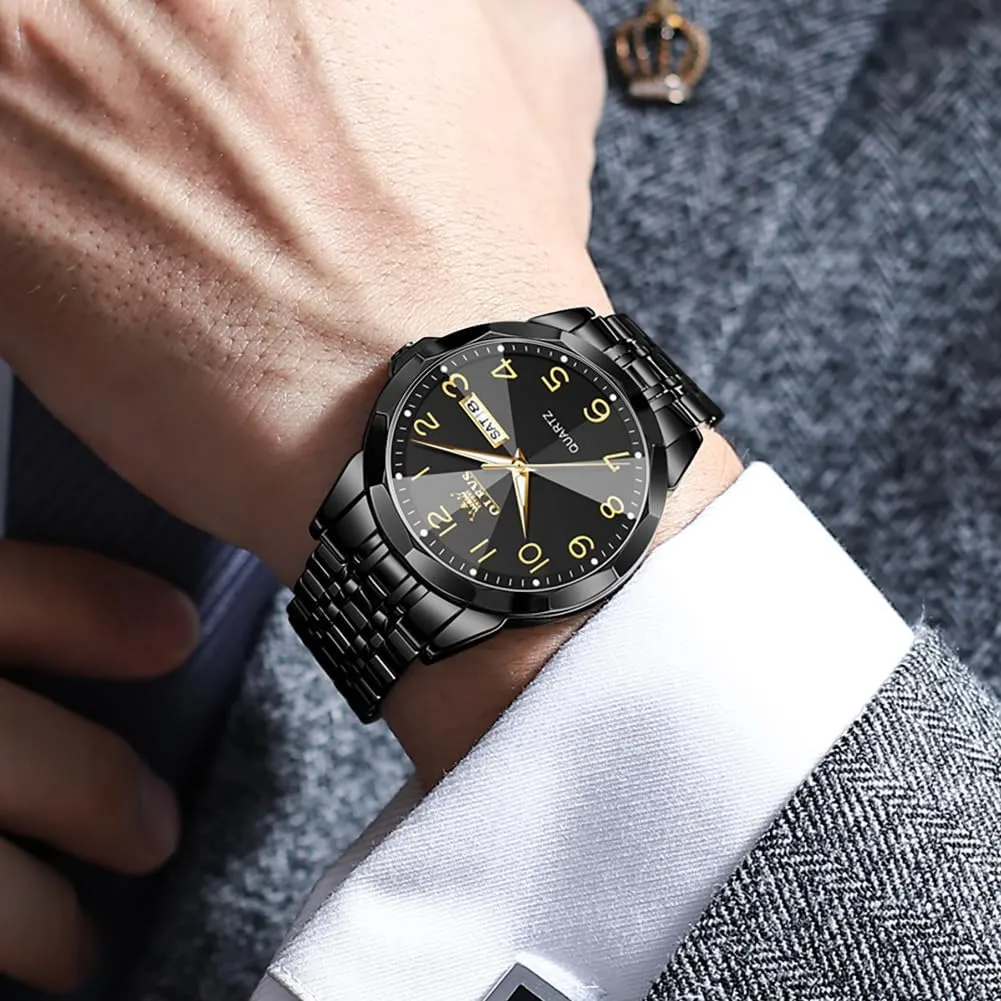 Luminous Date Easy Read Men Wrsit Watch OLEVS Watch for Men Simple Business Dress Analog aria rear Stainless Steel Waterproof 