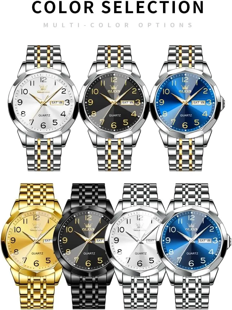 Luminous Date Easy Read Men Wrsit Watch OLEVS Watch for Men Simple Business Dress Analog aria rear Stainless Steel Waterproof 