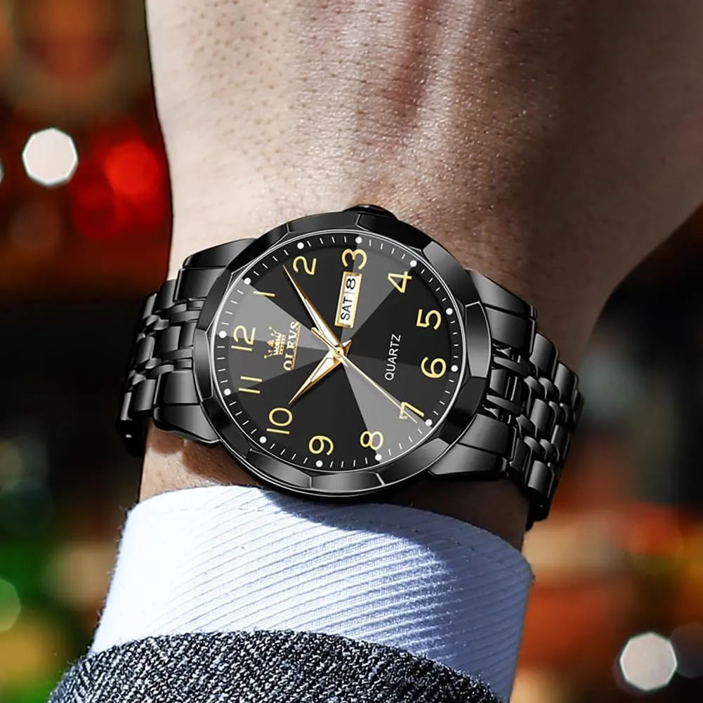 Luminous Date Easy Read Men Wrsit Watch OLEVS Watch for Men Simple Business Dress Analog aria rear Stainless Steel Waterproof 