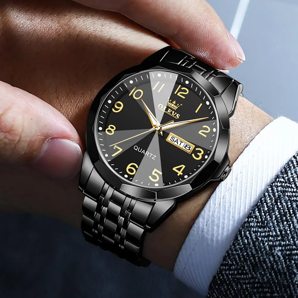 Luminous Date Easy Read Men Wrsit Watch OLEVS Watch for Men Simple Business Dress Analog aria rear Stainless Steel Waterproof 