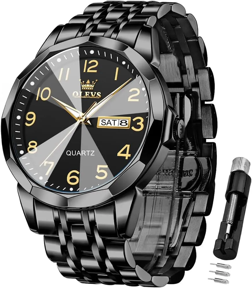 Luminous Date Easy Read Men Wrsit Watch OLEVS Watch for Men Simple Business Dress Analog aria rear Stainless Steel Waterproof 