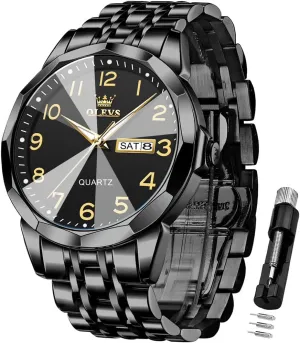 Luminous Date Easy Read Men Wrsit Watch OLEVS Watch for Men Simple Business Dress Analog aria rear Stainless Steel Waterproof 