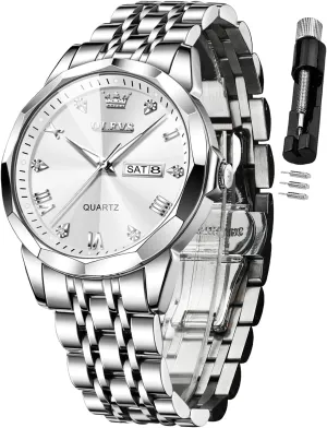 Luminous Date Two Tone Luxury Casual Wrist Watch OLEVS Watch for Men Diamond Business Dress Analog Quartz Stainless Steel weekend Waterproof 