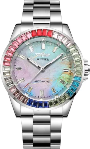 Luminous Design Mens Mechanical Watches Automatic Hand-Winding Wristwatch Fashion Color Diamond sustenance Dial Stainless Steel Waterproof 