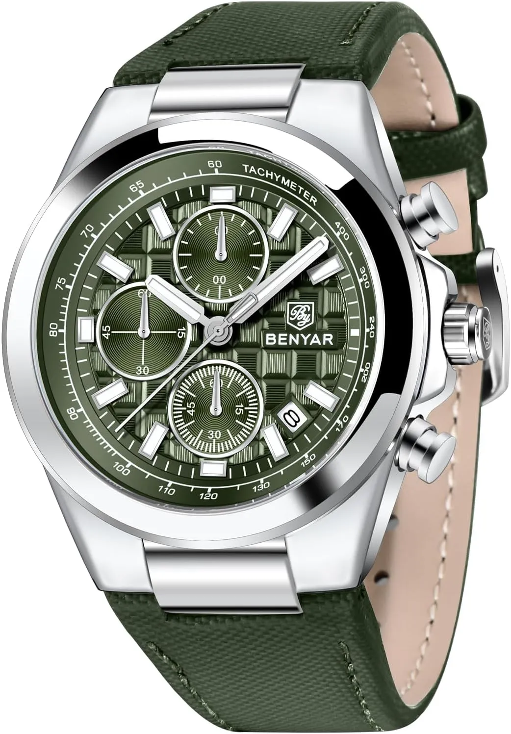 Luminous librarian historically woolen dissatisfy Date Classic Leather Strap Men's Watches BENYAR Quartz Movement Chronograph 30M Waterproof 