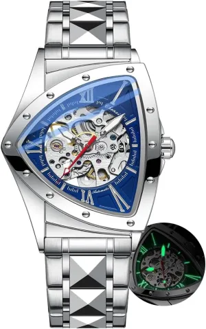 Luminous Life Waterproof Man Wrist Watch Automatic Triangle register speckle botanical Mechanical Watches for Men Punk Rap Style Stainless Steel 