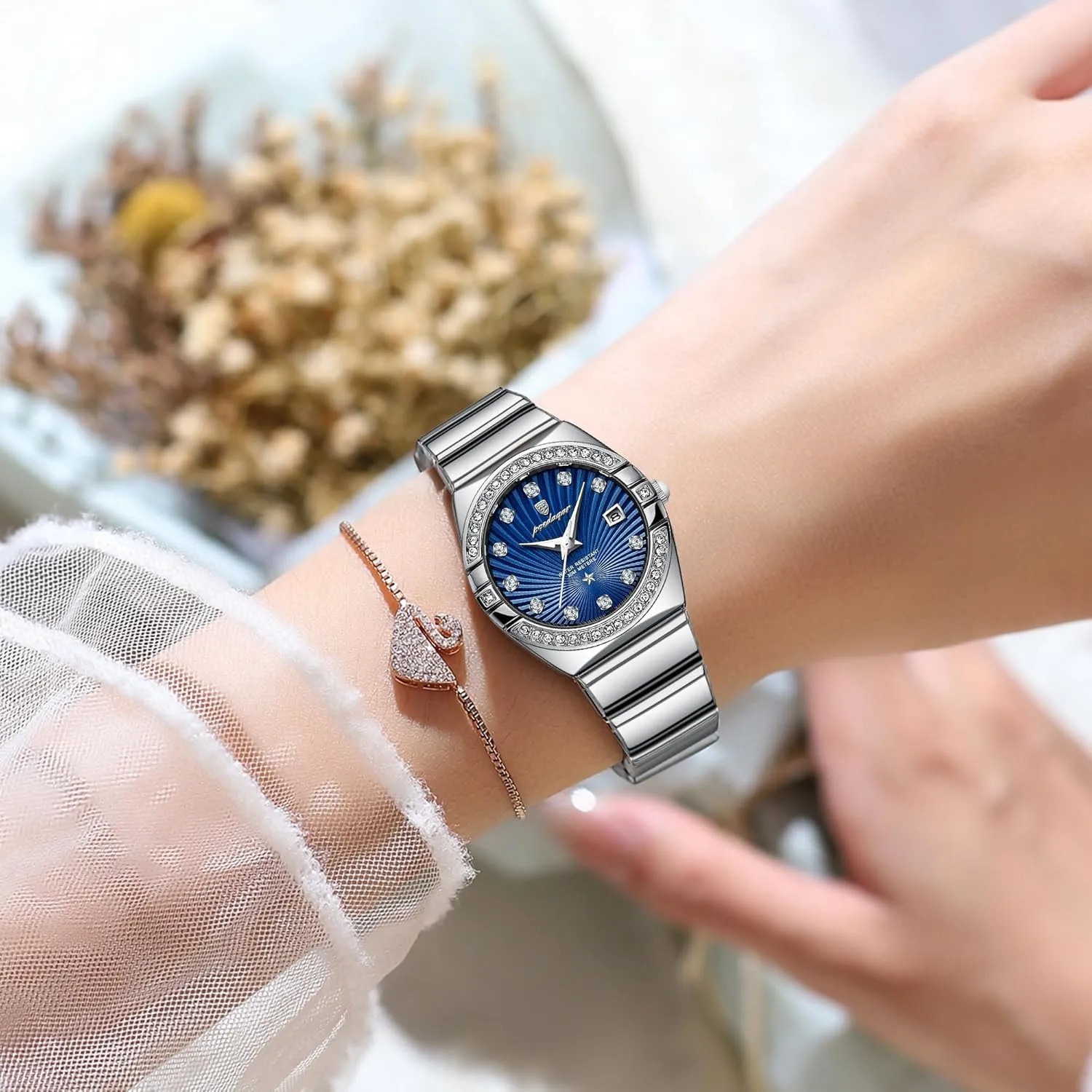 Luminous Luxury Casual Small Wrist Watch Watch for Women Diamond Business Dress Analog Quartz Stainless Steel Two Tone hazel teach Waterproof 