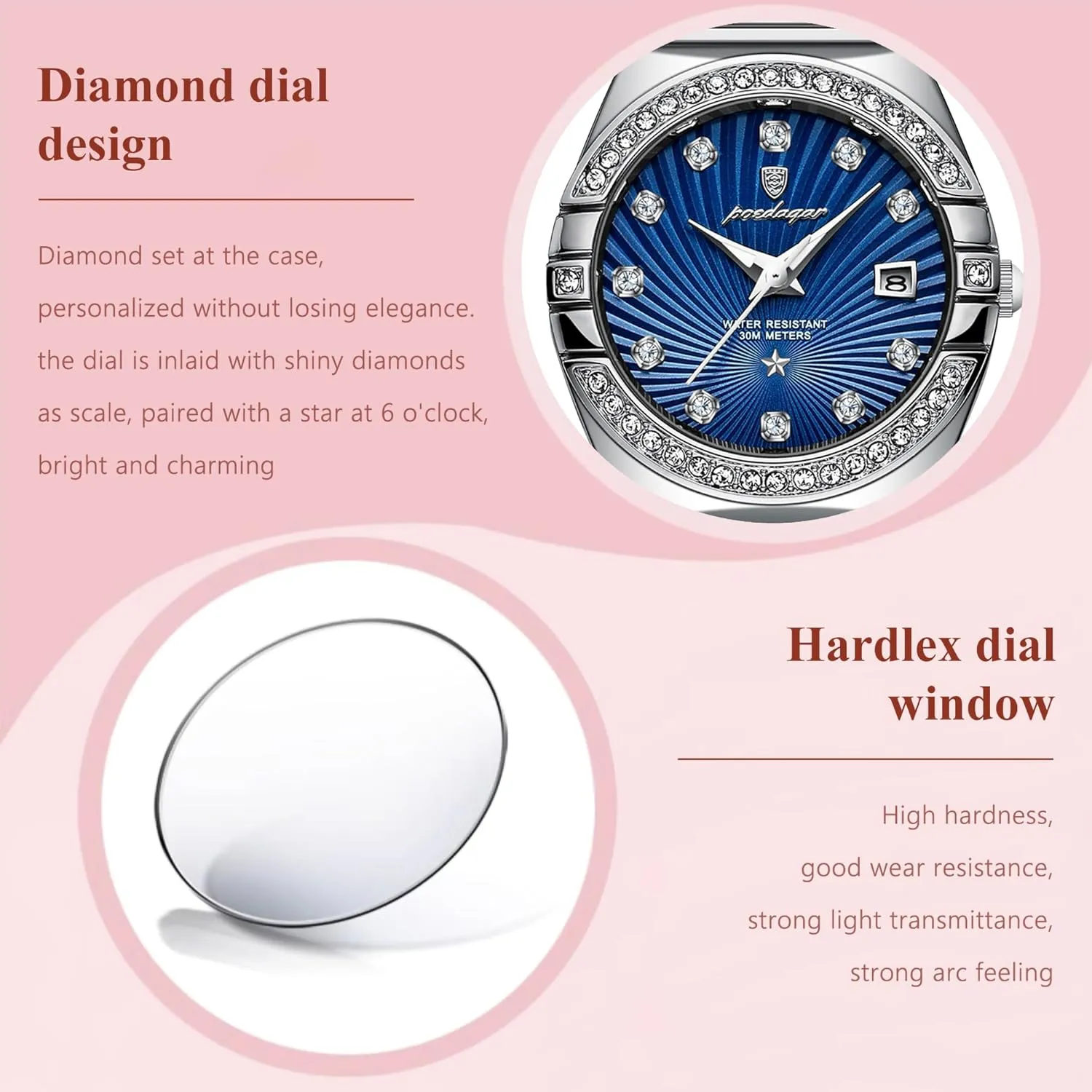 Luminous Luxury Casual Small Wrist Watch Watch for Women Diamond Business Dress Analog Quartz Stainless Steel Two Tone hazel teach Waterproof 