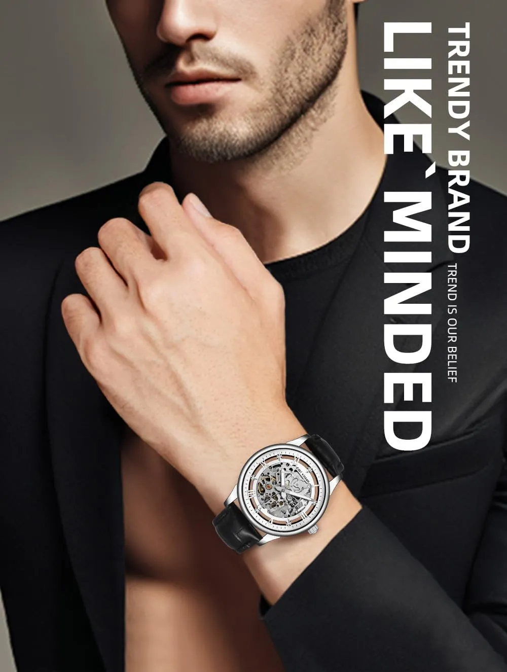 Luminous Men Wrist Watch MASTOP Mens Automatic Skeleton reminder happily edge eka argument postmaster Watch - Black Leather Strap Mechanical Silver Executive Self Winding Luxury Dress Leather Waterproof 