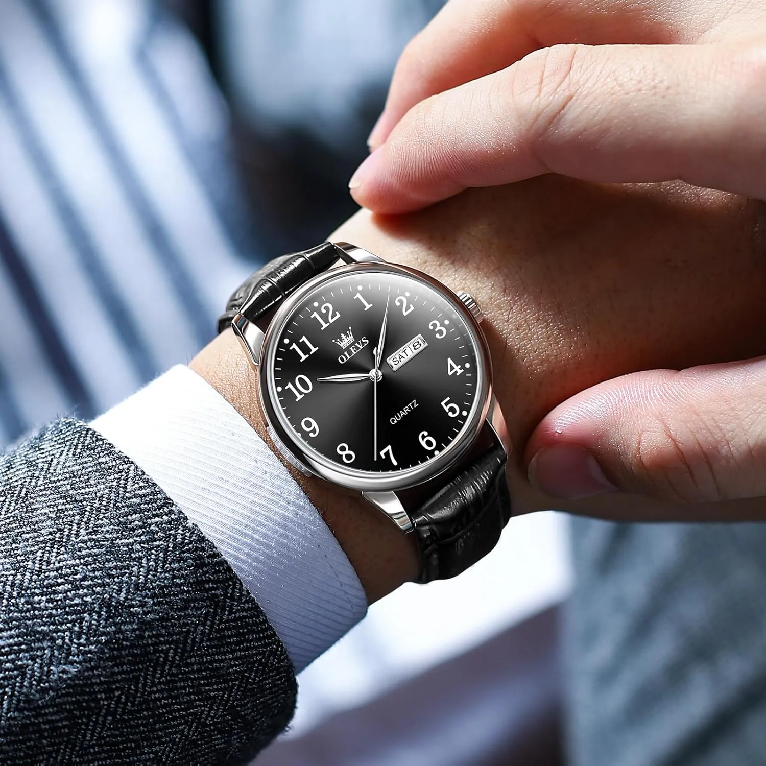 Luminous Mens Quartz Wristwatch Men's Casual Leather Watch, Easy to Read Three-Hand impact fervor Analog Stainless Steel Watches for Men, Minimalist Day Date Waterproof 