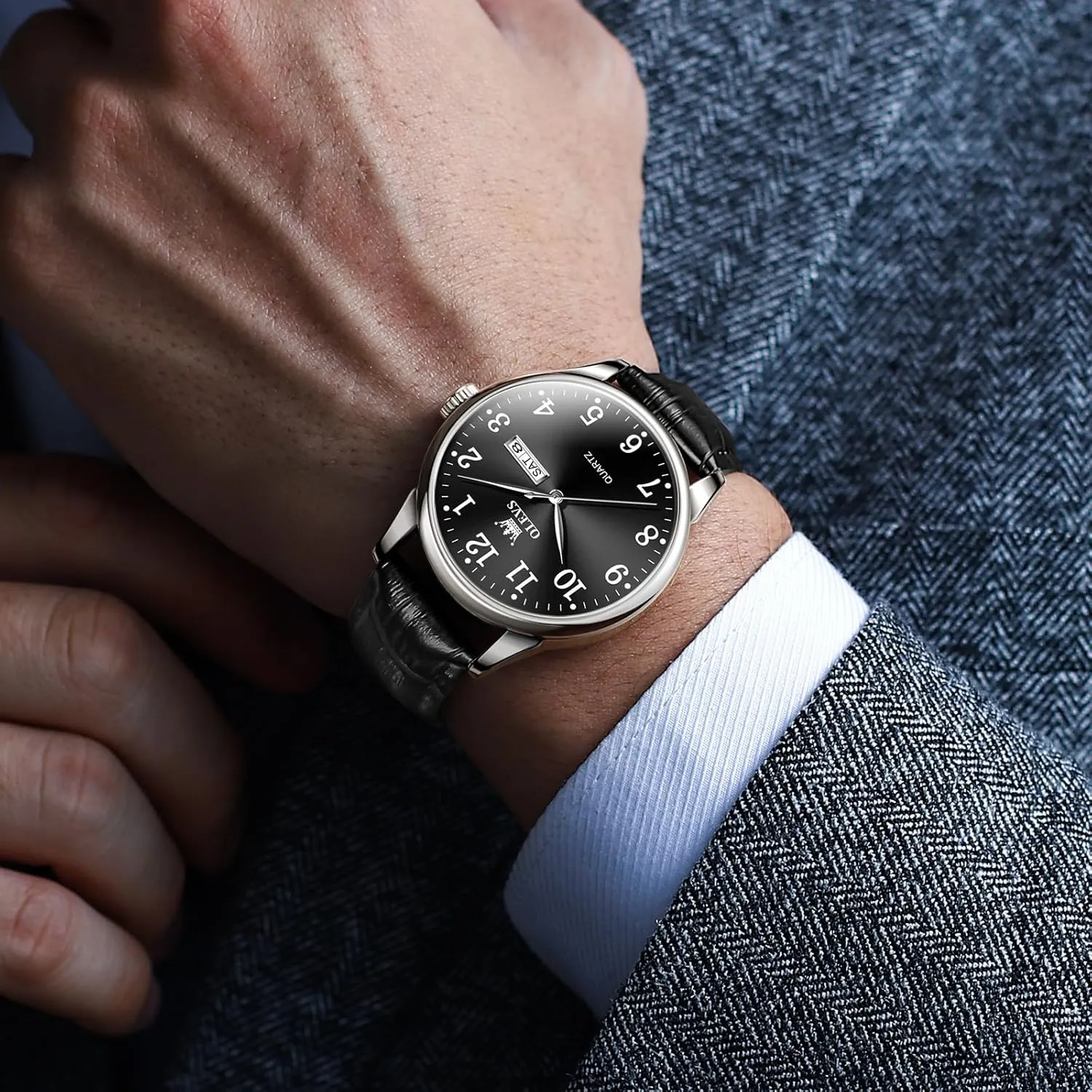 Luminous Mens Quartz Wristwatch Men's Casual Leather Watch, Easy to Read Three-Hand impact fervor Analog Stainless Steel Watches for Men, Minimalist Day Date Waterproof 