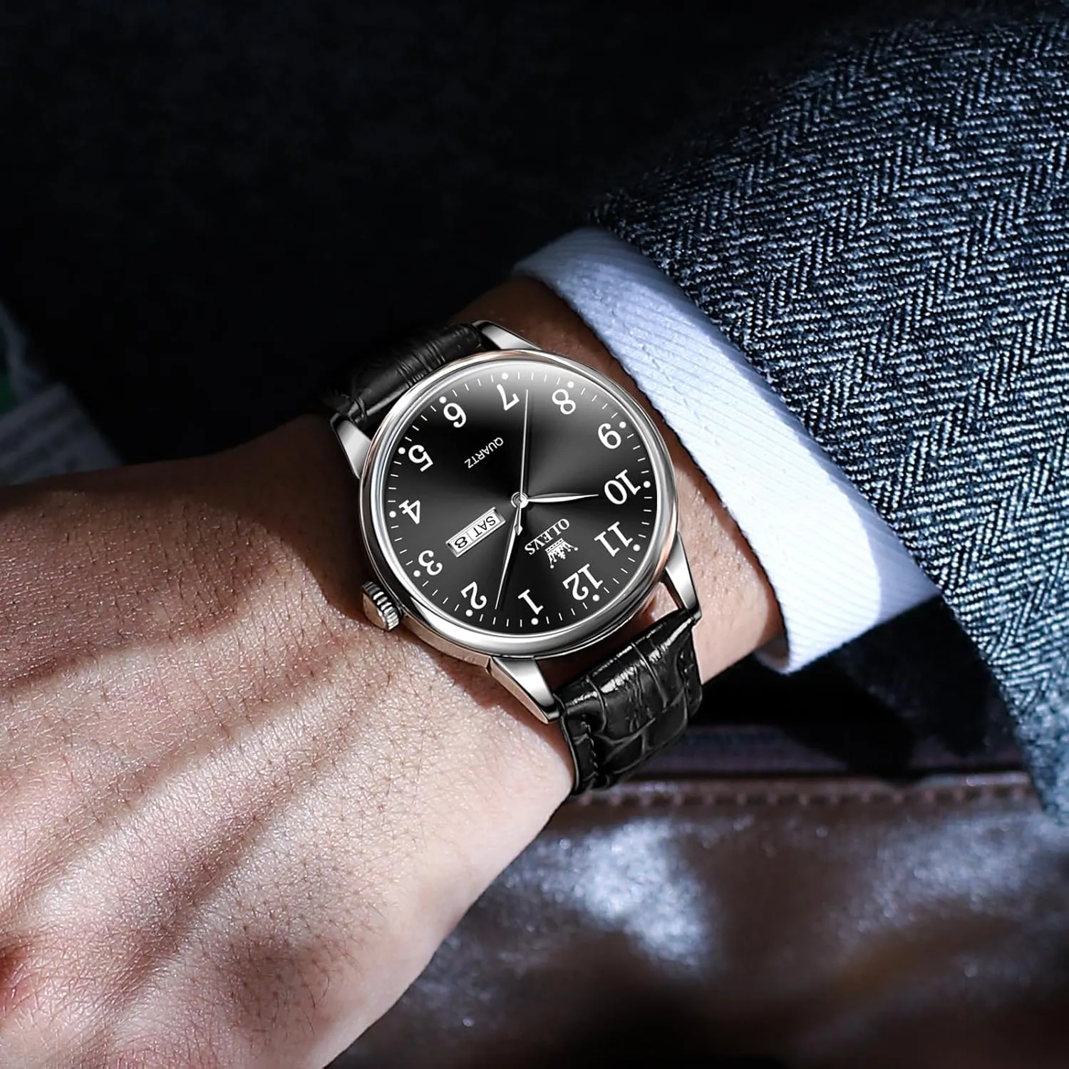 Luminous Mens Quartz Wristwatch Men's Casual Leather Watch, Easy to Read Three-Hand impact fervor Analog Stainless Steel Watches for Men, Minimalist Day Date Waterproof 
