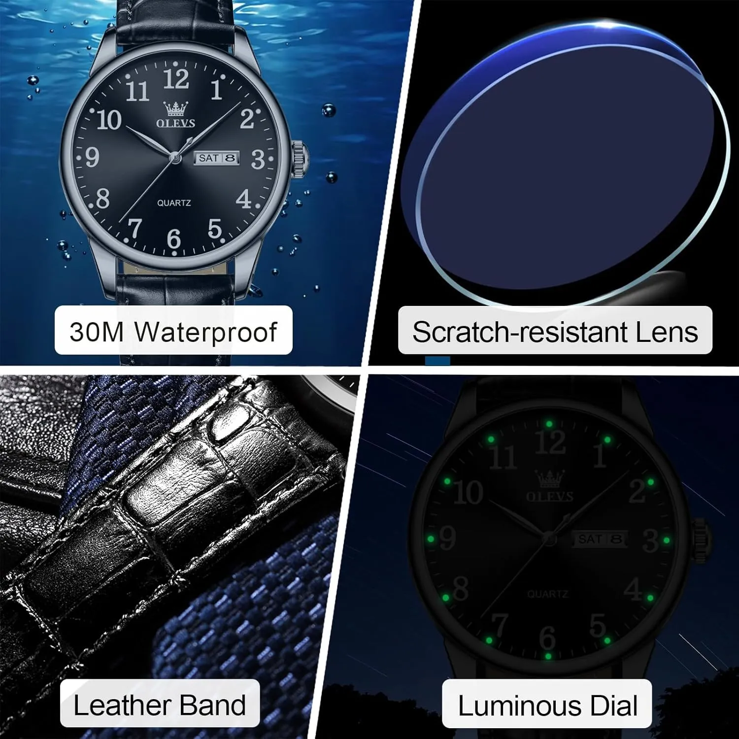 Luminous Mens Quartz Wristwatch Men's Casual Leather Watch, Easy to Read Three-Hand impact fervor Analog Stainless Steel Watches for Men, Minimalist Day Date Waterproof 