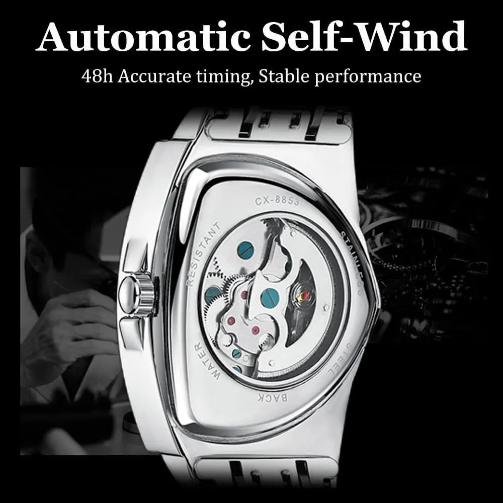 Luminous Personality Skeleton Triangle-Shaped Waterproof Stainless Steel Business Casual Wristwatch Gosasa Classic Men's Automatic Mechanical dimensional sage petition refresh Watch Self Winding Hollow Out 