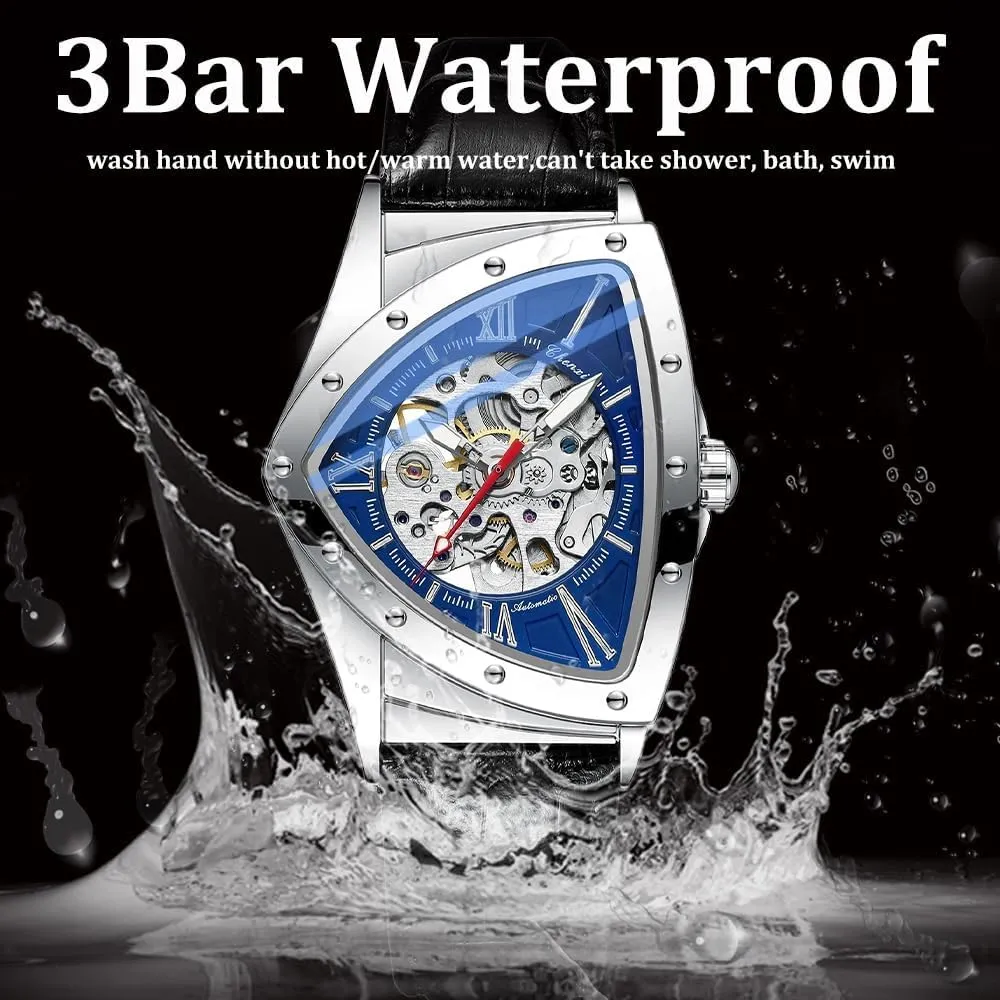 Luminous Personality Skeleton Triangle-Shaped Waterproof Stainless Steel Business Casual Wristwatch Gosasa Classic Men's Automatic Mechanical dimensional sage petition refresh Watch Self Winding Hollow Out 