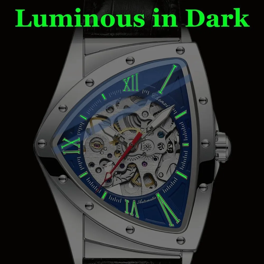 Luminous Personality Skeleton Triangle-Shaped Waterproof Stainless Steel Business Casual Wristwatch Gosasa Classic Men's Automatic Mechanical dimensional sage petition refresh Watch Self Winding Hollow Out 